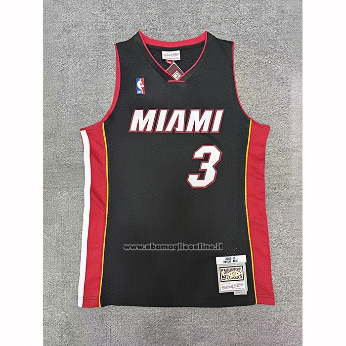 Maglia Miami Heat Dwyane Wade No 3 Mitchell & Ness 2012-13 Nero